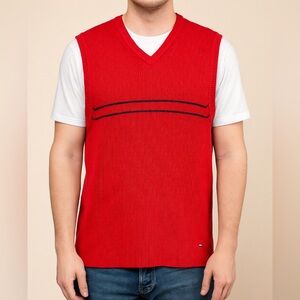 Tommy Hilfiger Red Men's 100% Cotton Ribbed Sweater 90s Layering Vest Size Large